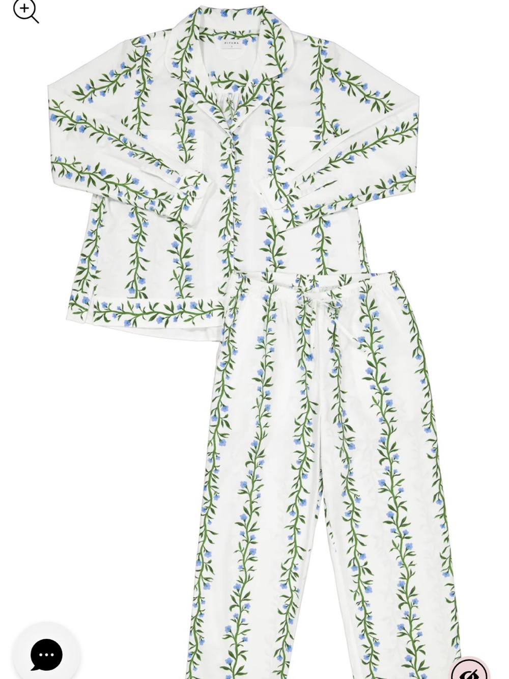 NWOT Emily Long Pajama Set Botanical Vine Size Large - Picture 3 of 11